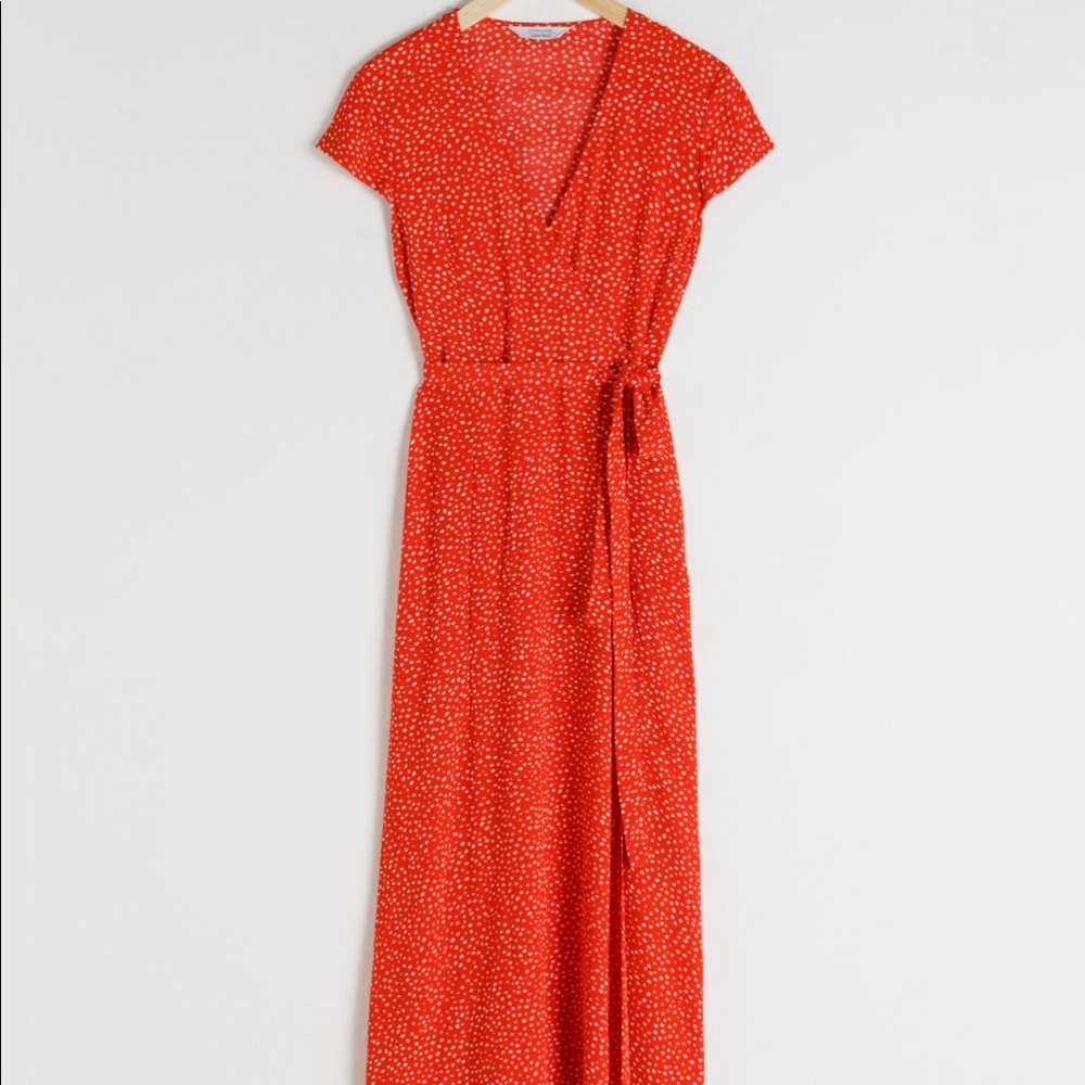 & Other Stories Red Polka Dot Midi Dress Size 4